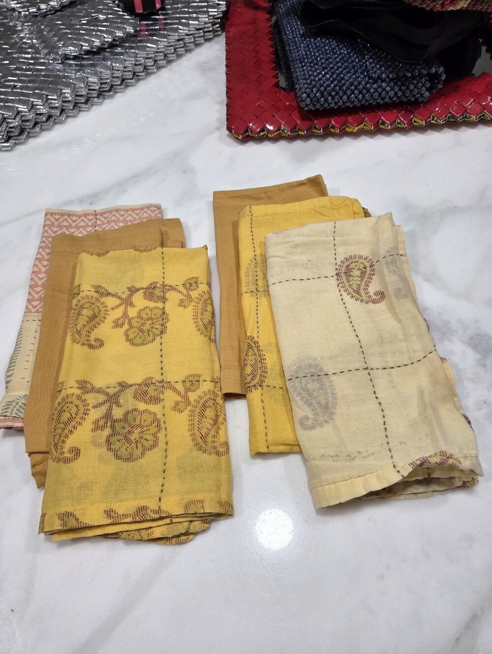 Handsewn Overdyed Artisan Napkins - Set Of 6 Mismatched Patterns